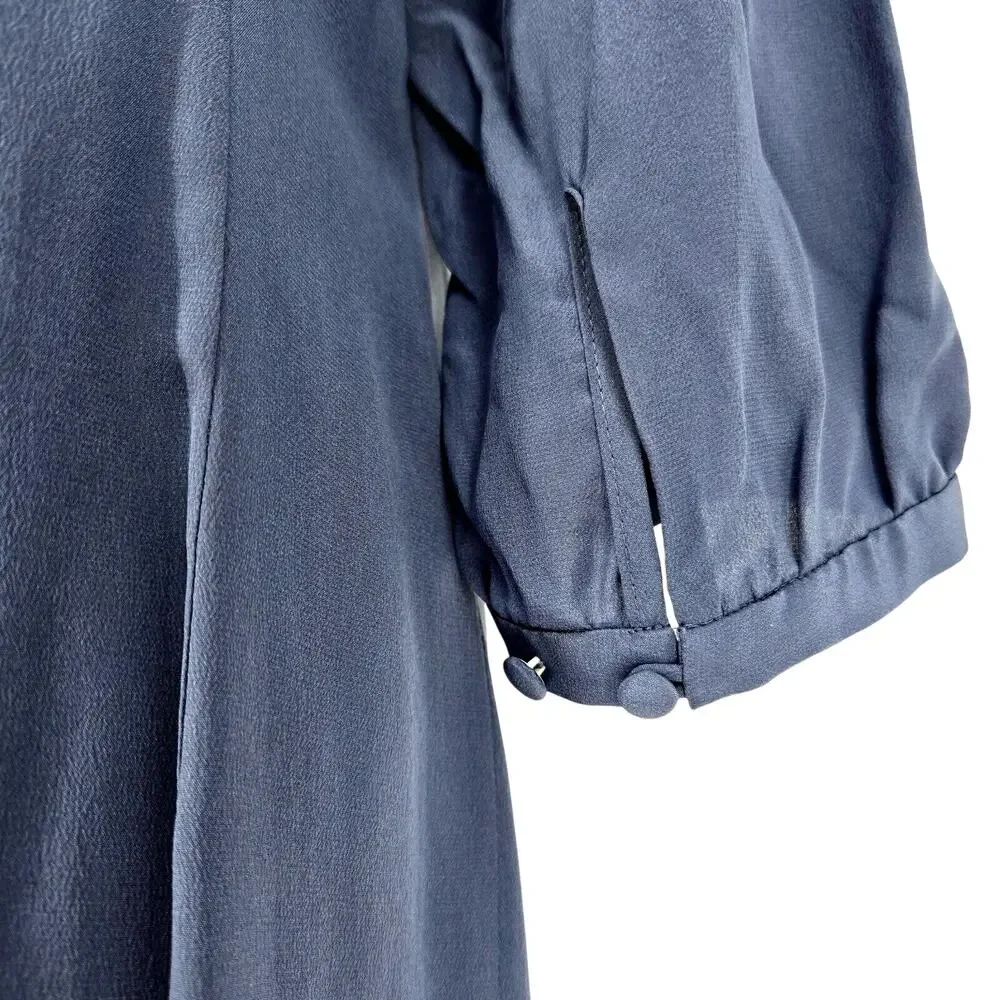Nanette Lepore Dress Womens 8 Blue Silk Ruffle Front Back Zip Bow Gypsy Colt New